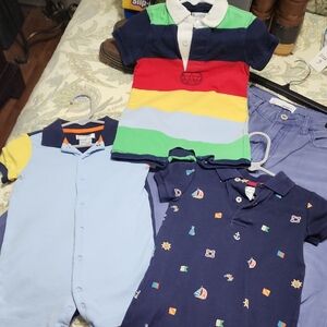 Children's Navy Polo Romper - Navy with Nautical Print